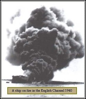 Photo: A ship on fire in the English Channel - 1940